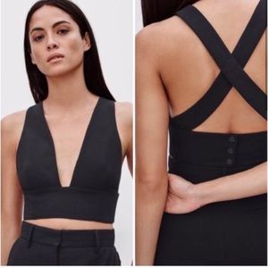 Aritzia Wilfred Black Low Cut V Crop Top - Size 8